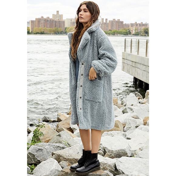 Free People Blue Tessa Teddy Sherpa Oversized Longline Coat - Picture 1 of 12